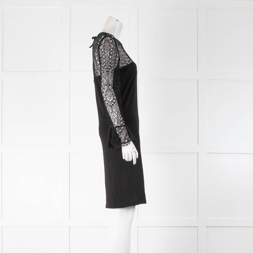 Emilio Pucci Black Knitted Dress with Lace Neck and Sleeves