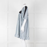 Batsheva Blue Black Floral Striped Cotton Short Dress