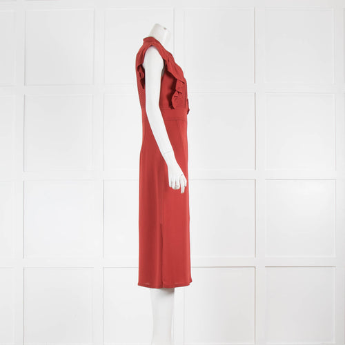 Burberry Berry Red Pleat Front Frill Shoulder Dress