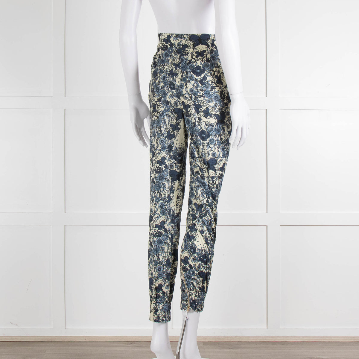 Unbranded (Anna Mason) Cream Blue Floral High Waisted Trousers