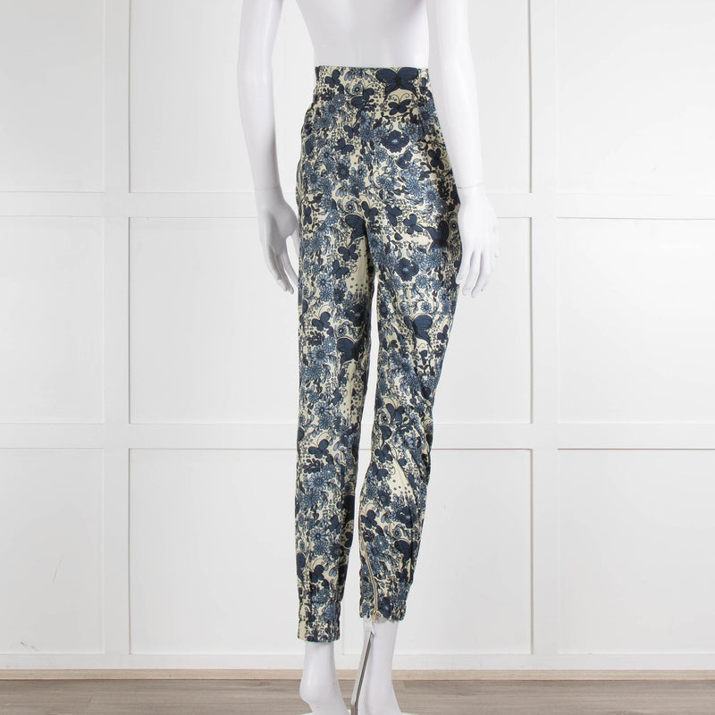 Unbranded (Anna Mason) Cream Blue Floral High Waisted Trousers