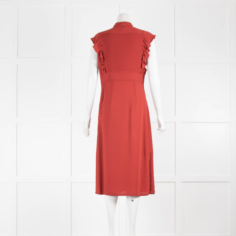 Burberry Berry Red Pleat Front Frill Shoulder Dress