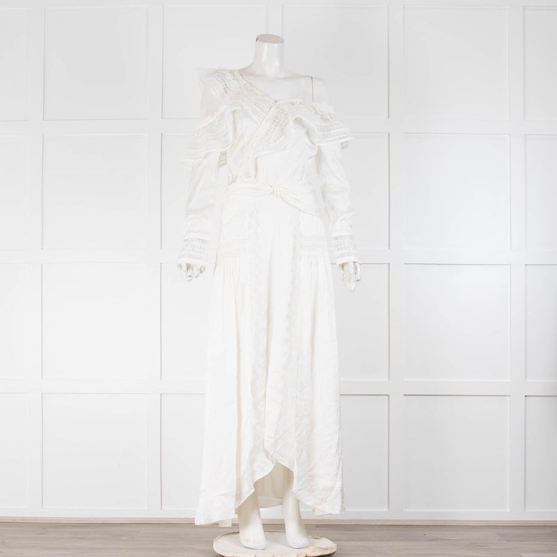 Self-Portrait Cream Satin Broderie Lace Maxi Dress