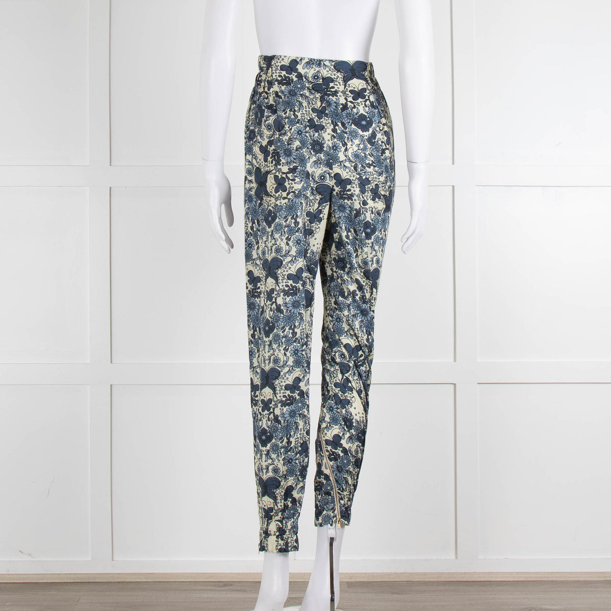 Unbranded (Anna Mason) Cream Blue Floral High Waisted Trousers