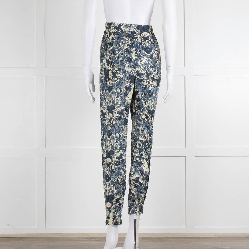 Unbranded (Anna Mason) Cream Blue Floral High Waisted Trousers