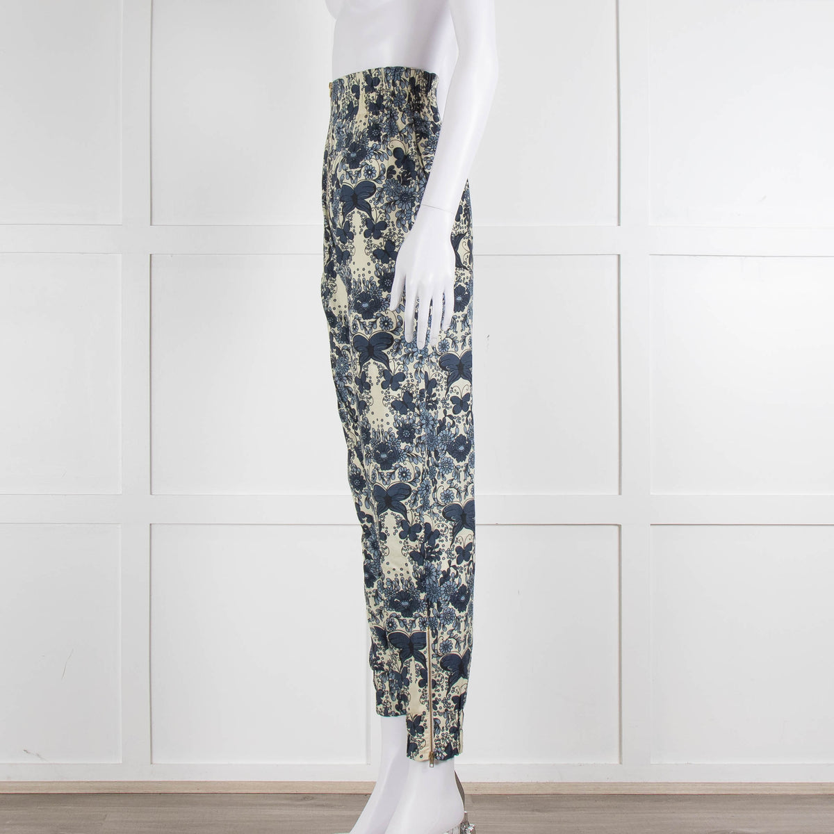 Unbranded (Anna Mason) Cream Blue Floral High Waisted Trousers