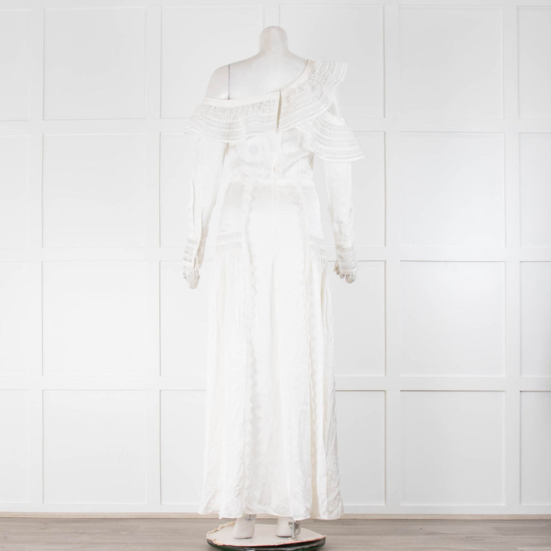 Self-Portrait Cream Satin Broderie Lace Maxi Dress