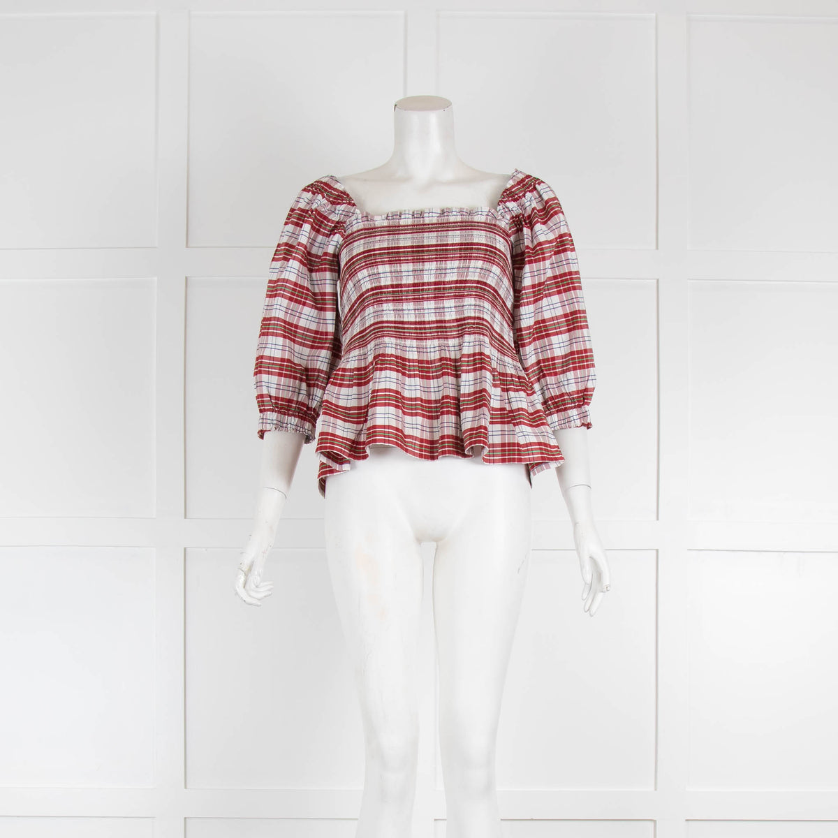 Molly Goddard White Red Check Smock Top
