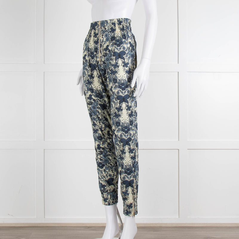 Unbranded (Anna Mason) Cream Blue Floral High Waisted Trousers