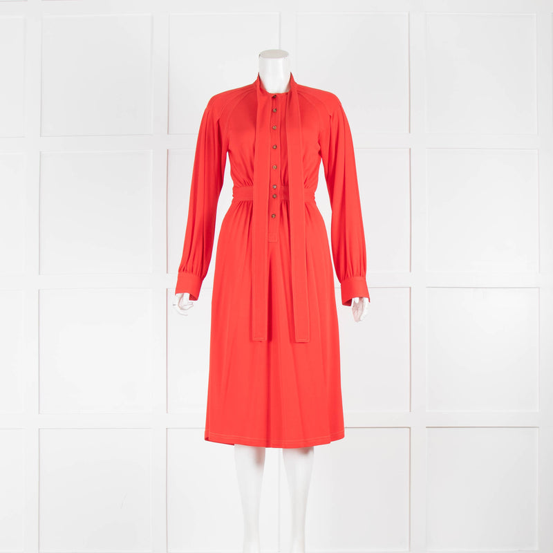 Burberry Red Fine Knit Top Stitch Dress