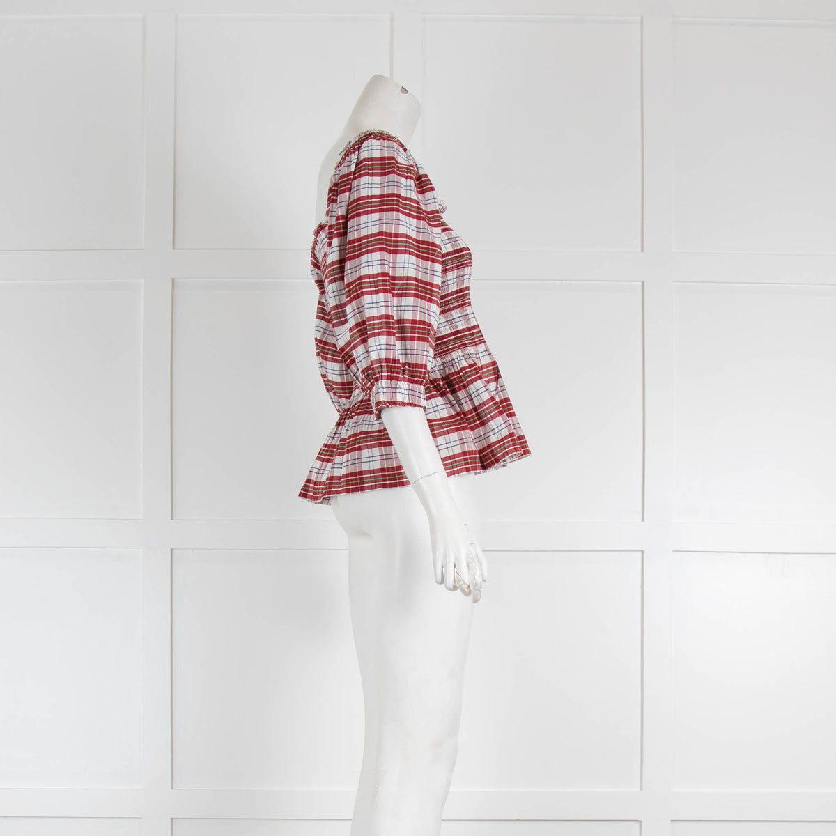 Molly Goddard White Red Check Smock Top