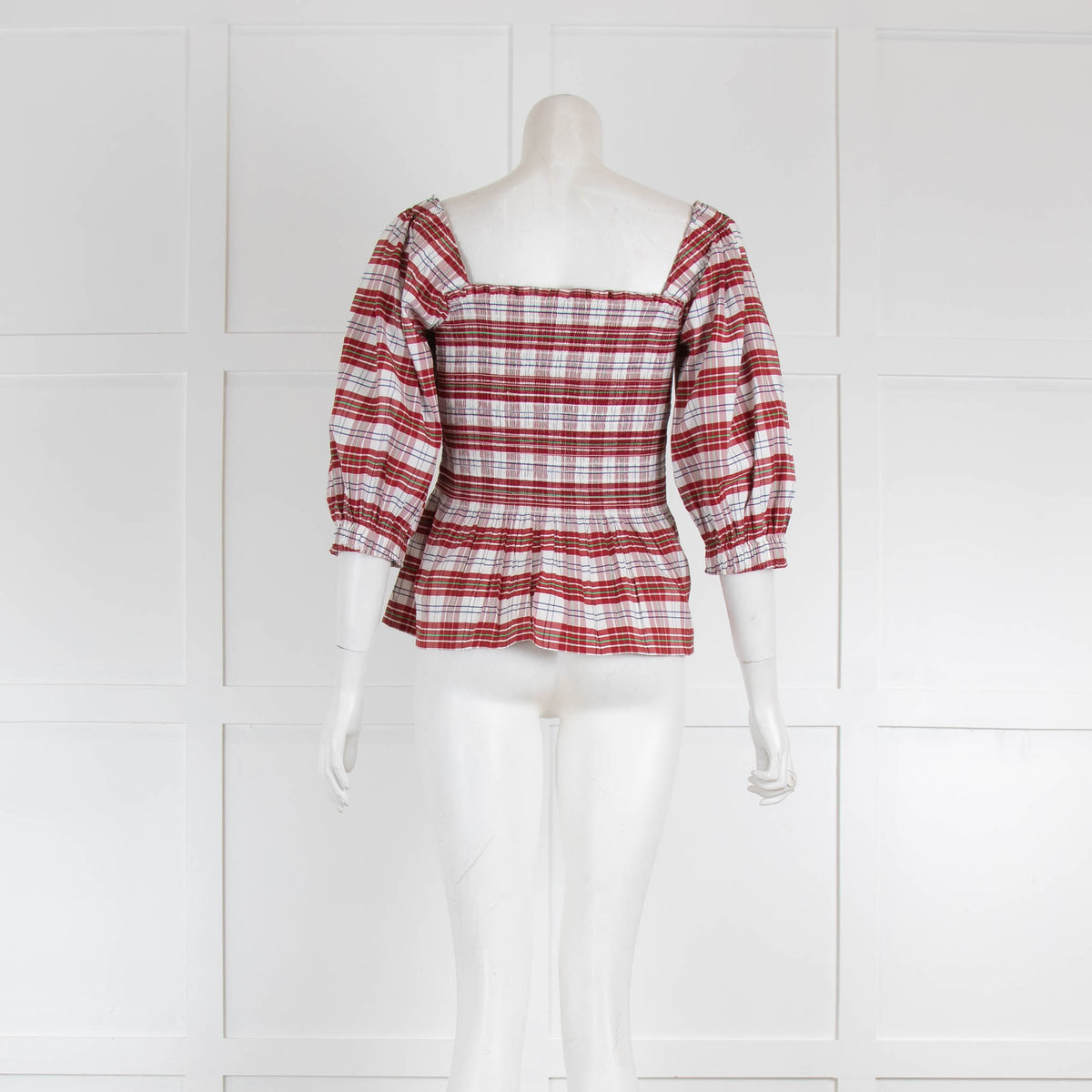 Molly Goddard White Red Check Smock Top