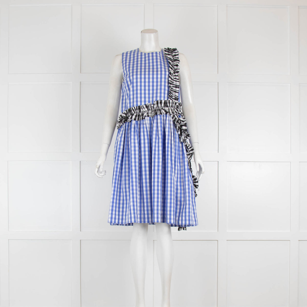 MSGM Blue Black Gingham Sleeveless Dress