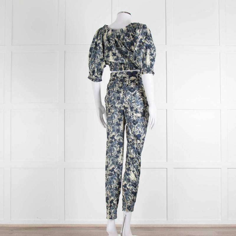Unbranded (Anna Mason) Cream Blue Floral High Waisted Trousers