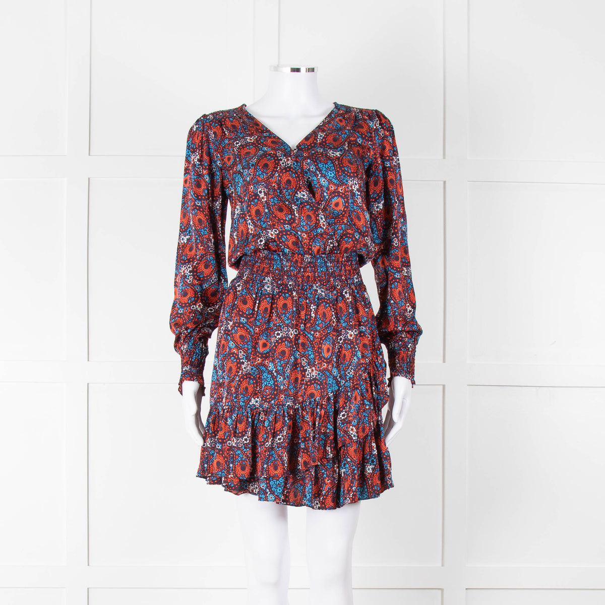 Michael By Michael Kors Navy Red Smocking Waist Mini Dress