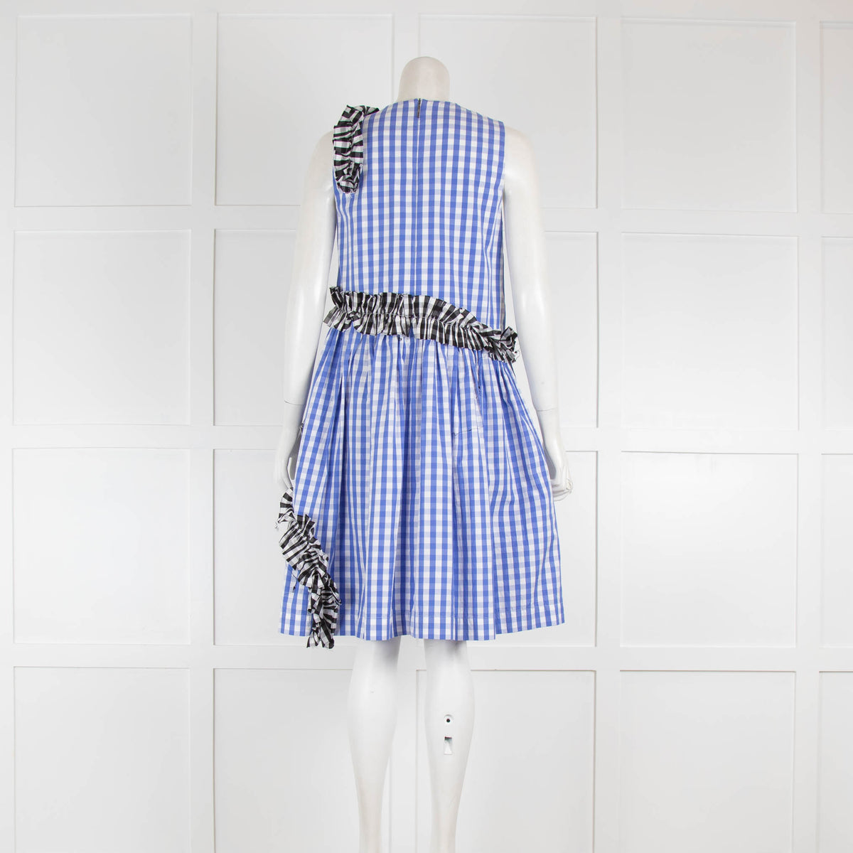 MSGM Blue Black Gingham Sleeveless Dress