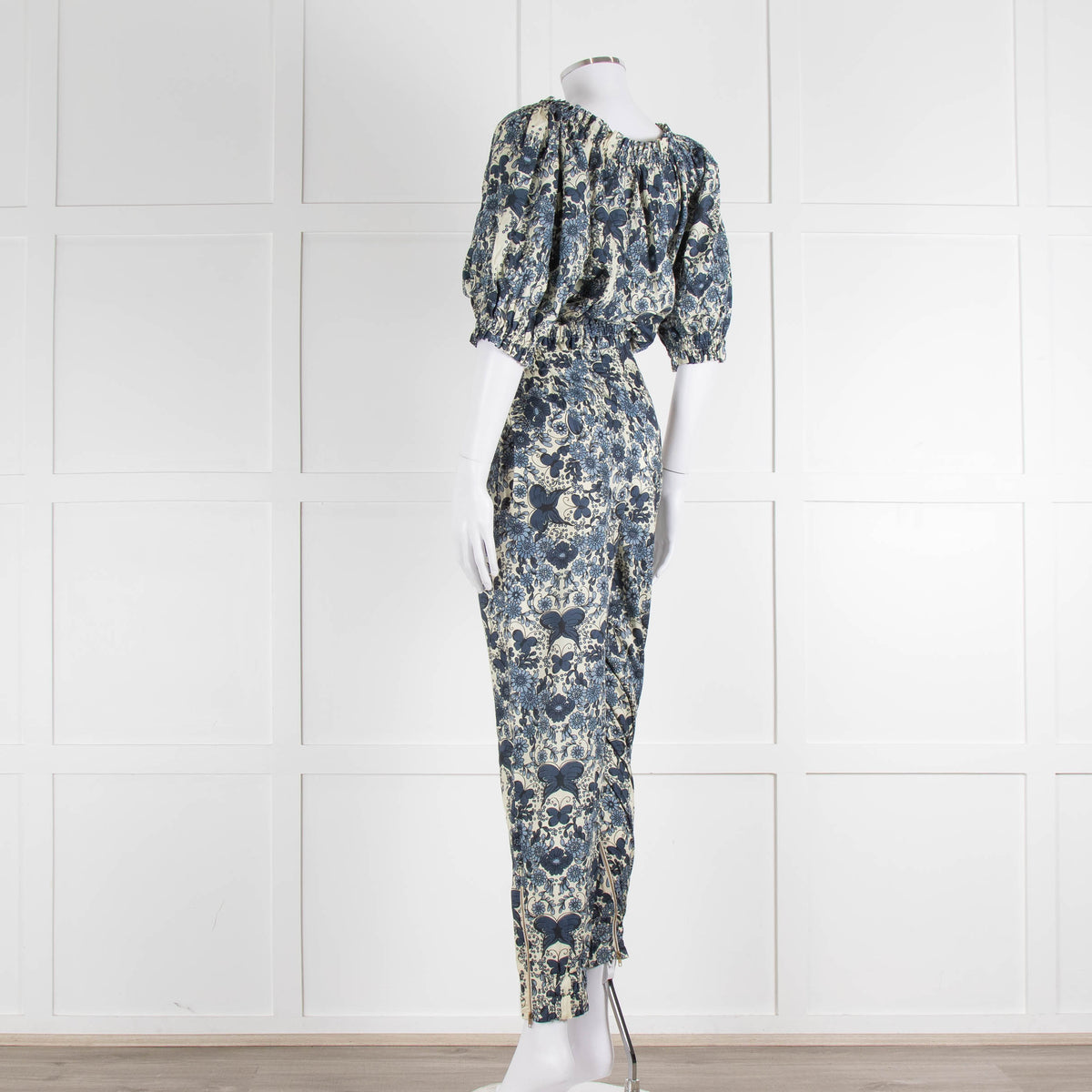Anna Mason Cream Blue Floral Elasticated Trim Cropped Top