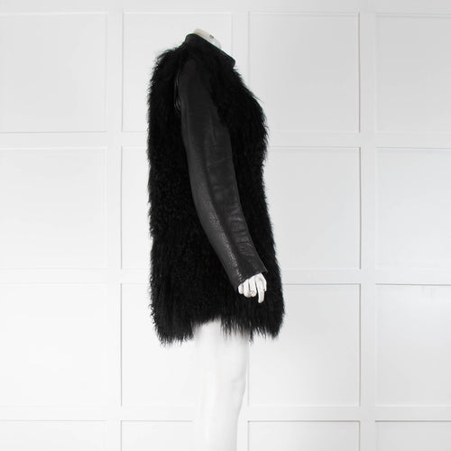 2nd Day Black Mongolian Fur Jacket With Zip Off LeatherSleeves