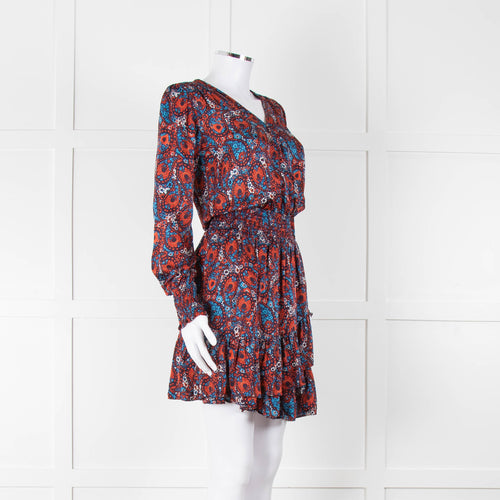 Michael By Michael Kors Navy Red Smocking Waist Mini Dress