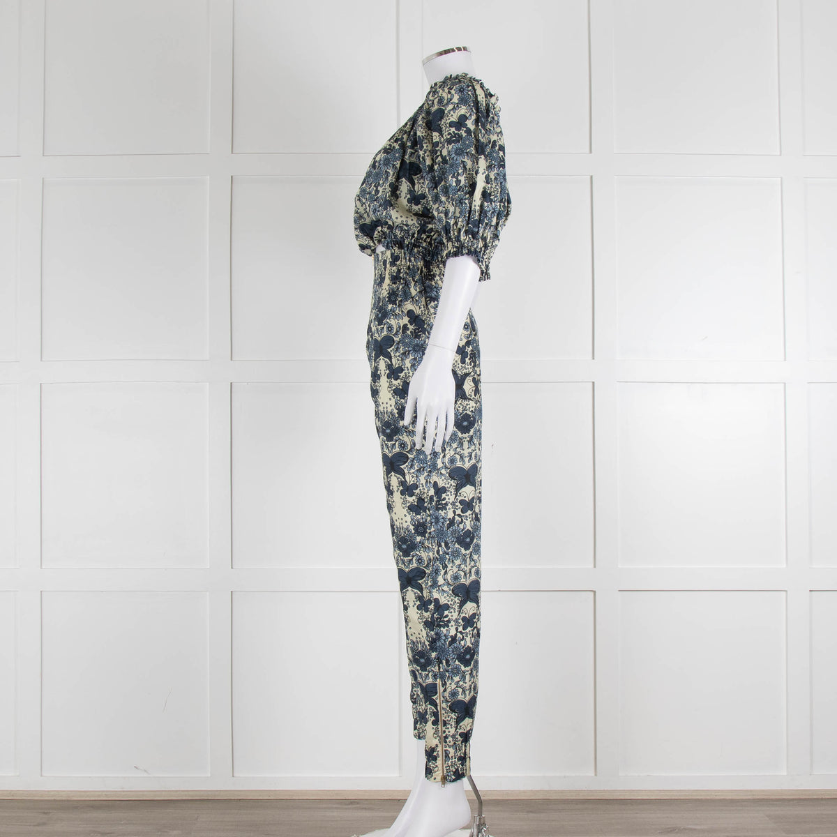 Anna Mason Cream Blue Floral Elasticated Trim Cropped Top