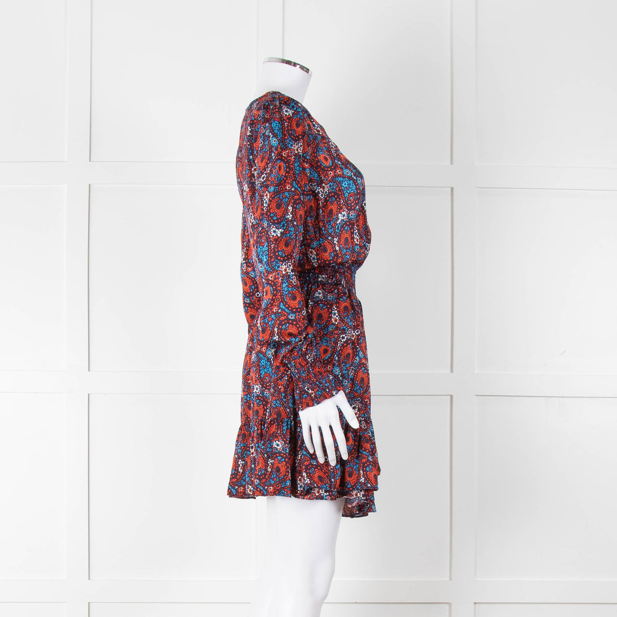 Michael By Michael Kors Navy Red Smocking Waist Mini Dress