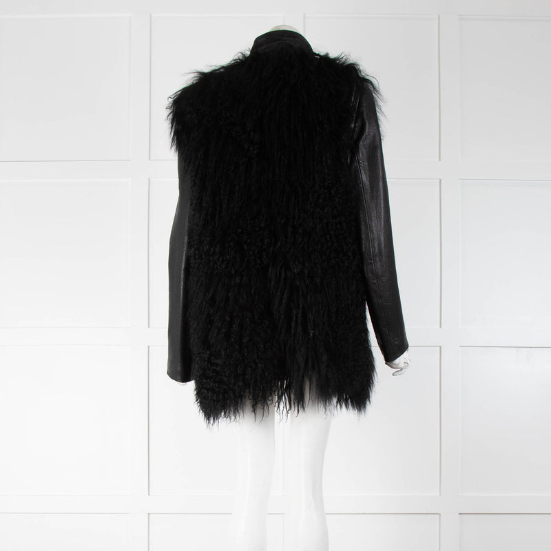 2nd Day Black Mongolian Fur Jacket With Zip Off LeatherSleeves