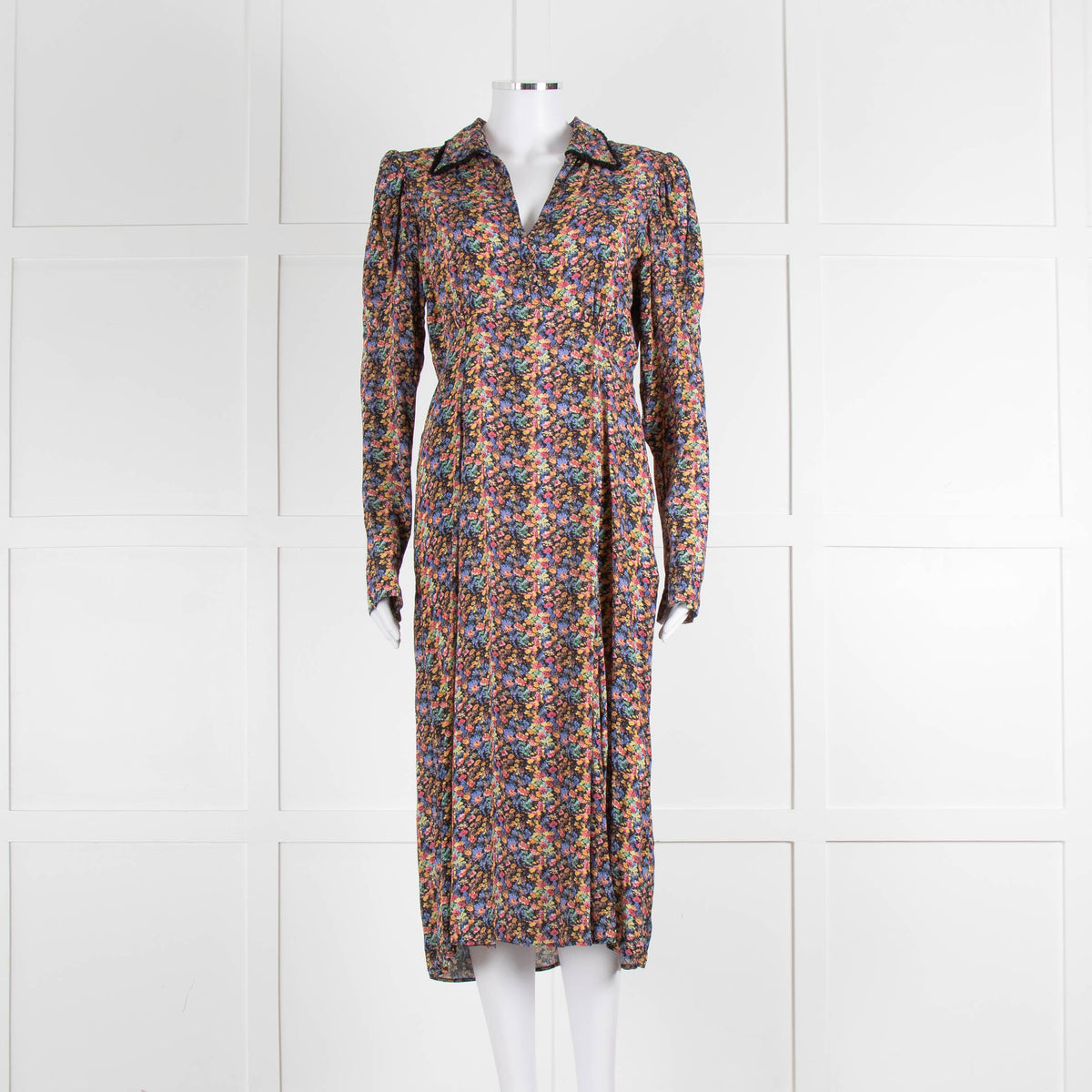 By Timo Floral Long Sleeve Collared Midi Dress