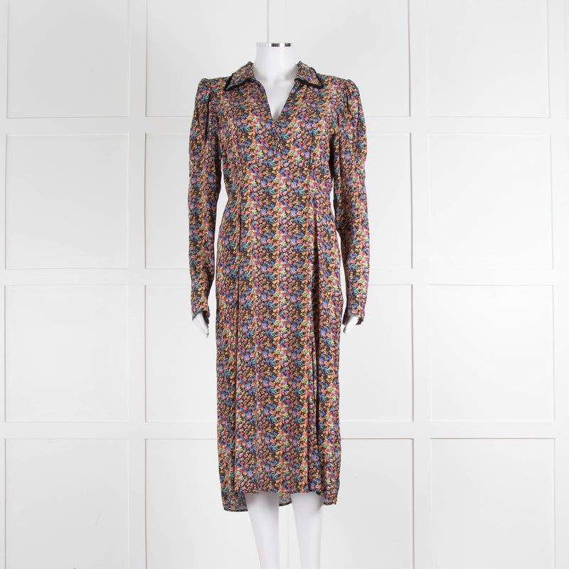 By Timo Floral Long Sleeve Collared Midi Dress