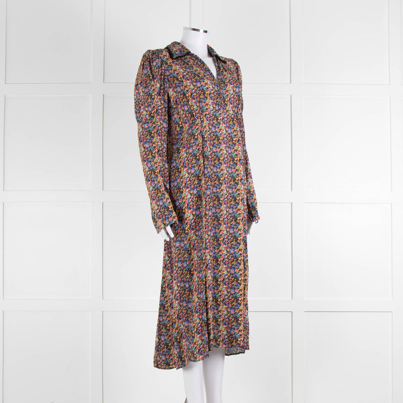 By Timo Floral Long Sleeve Collared Midi Dress