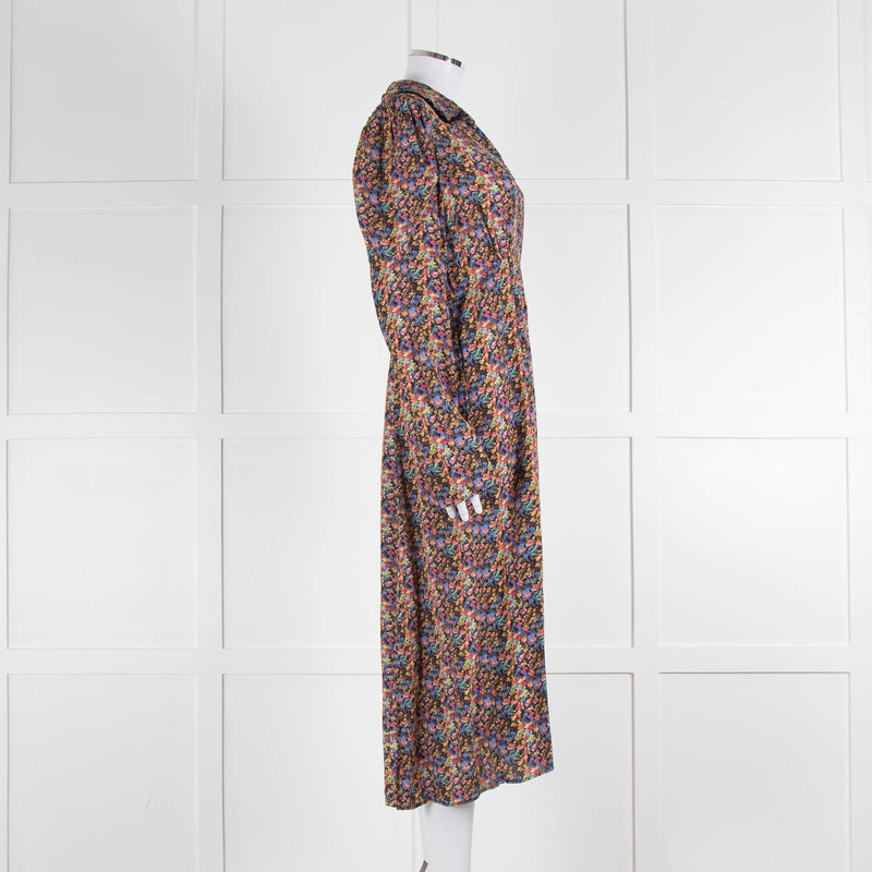 By Timo Floral Long Sleeve Collared Midi Dress