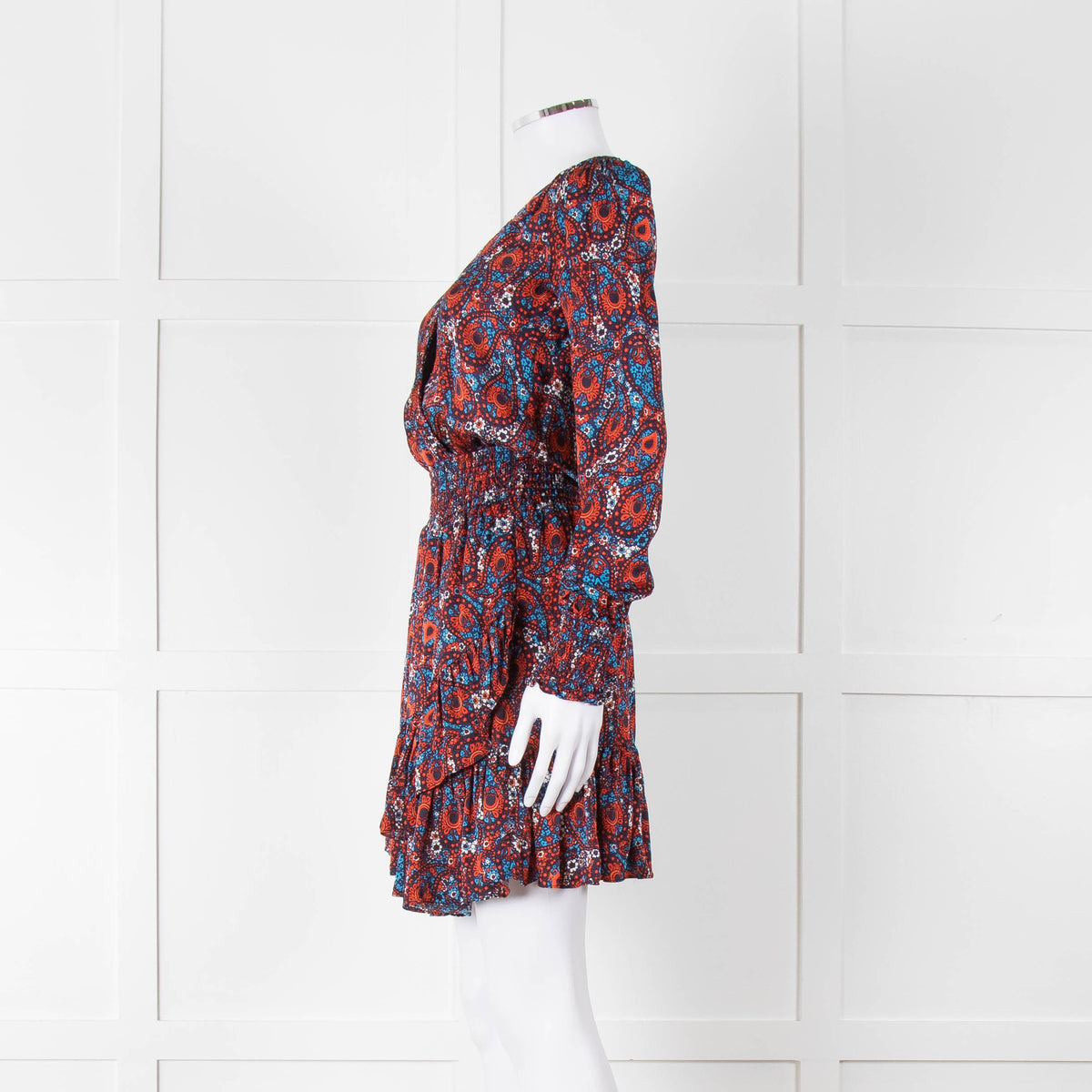 Michael By Michael Kors Navy Red Smocking Waist Mini Dress