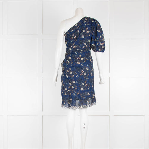 Etoile Isabel Marant Navy Beige Floral One Shoulder Dress