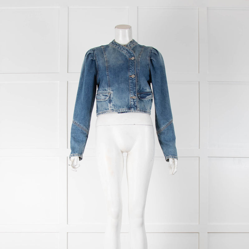 Ba&sh Collarless Blue Denim Jacket