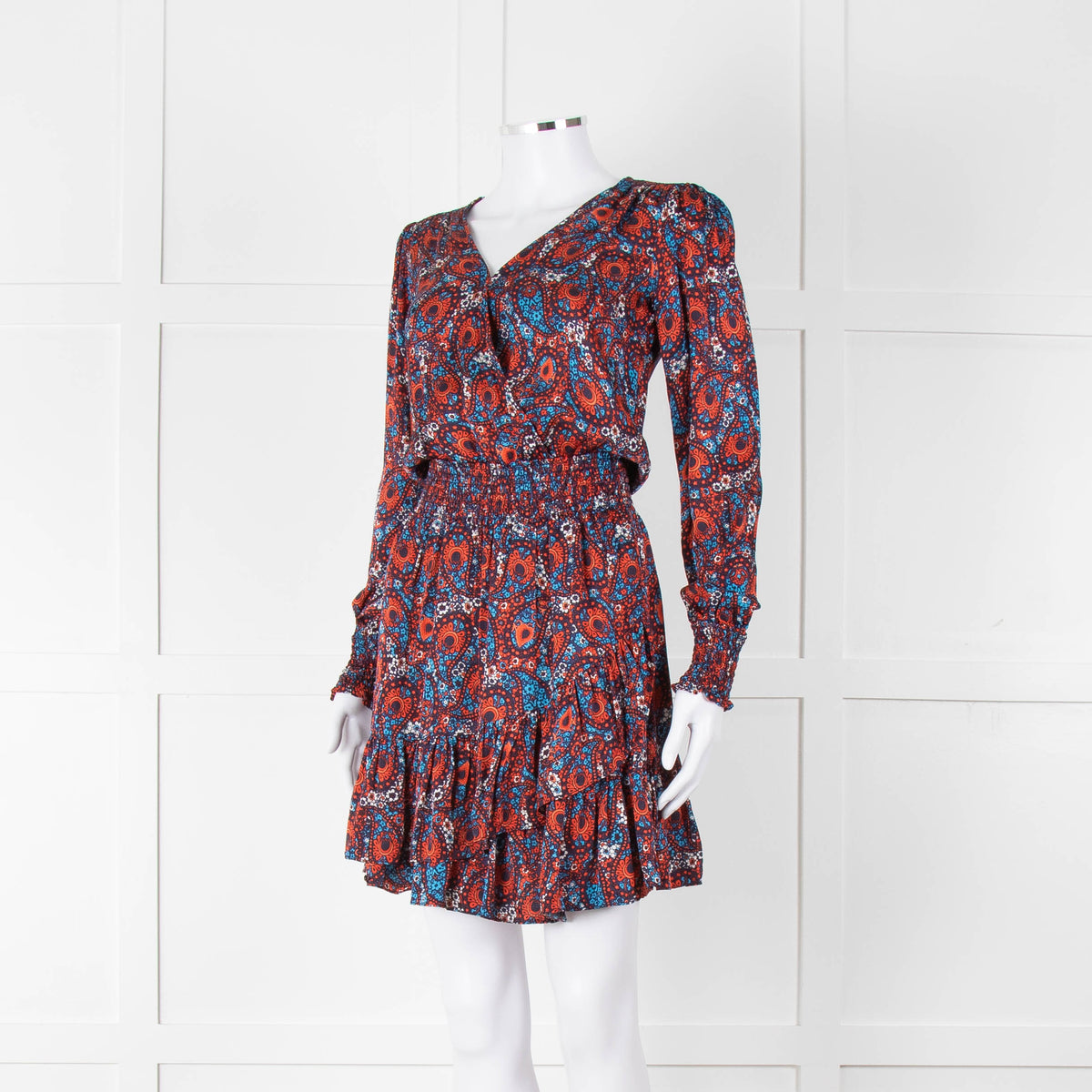 Michael By Michael Kors Navy Red Smocking Waist Mini Dress