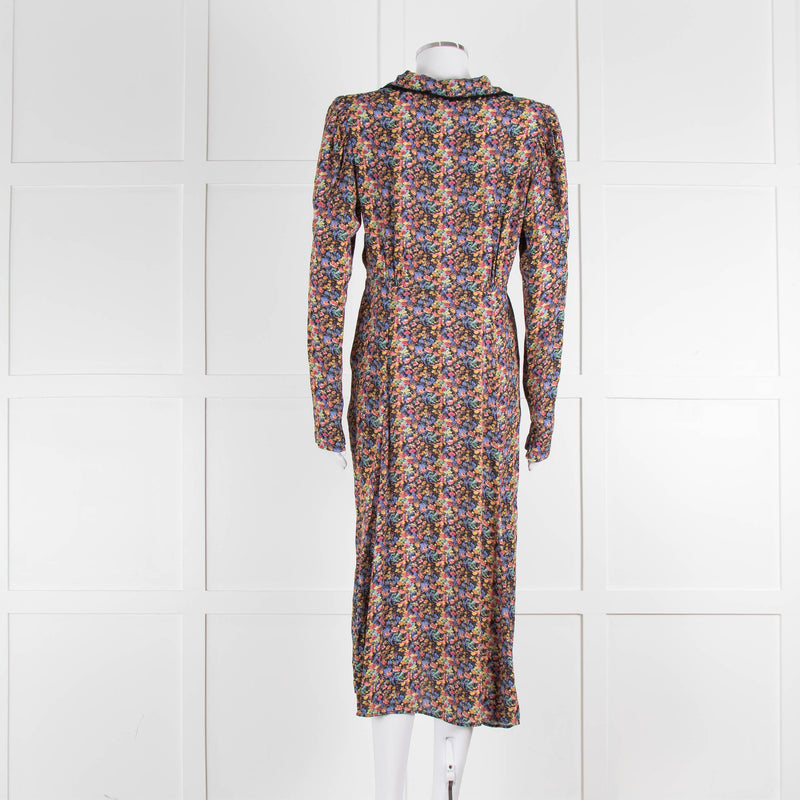 By Timo Floral Long Sleeve Collared Midi Dress