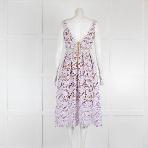 Self Portrait Lilac On Nude Lace Plunge Sleeveless Dress