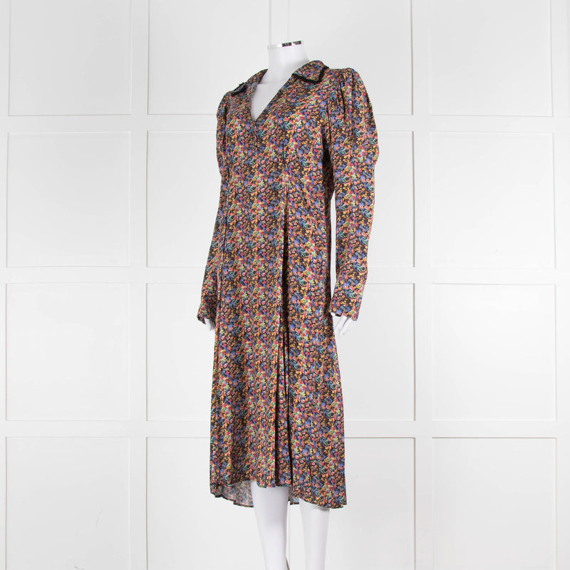 By Timo Floral Long Sleeve Collared Midi Dress