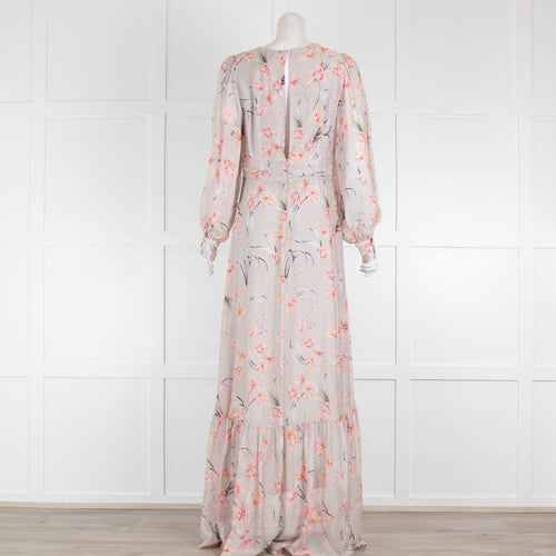 By Malina Pale Pink Floral Maxi Long Sleeve Dress