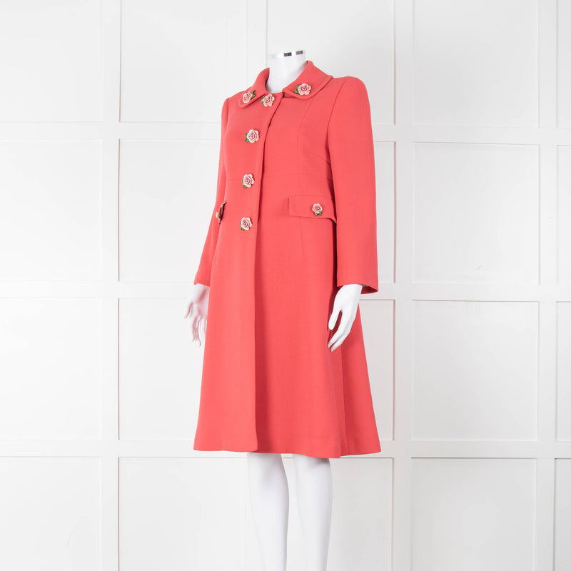 Dolce & Gabbana Salmon Pink Rose Detail Coat