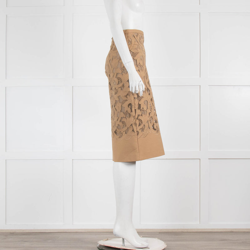 Burberry Camel Lace Pencil Skirt