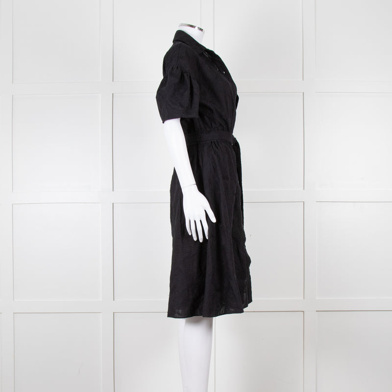 Kenzo Black Cotton Embroidered Short Sleeve Dress