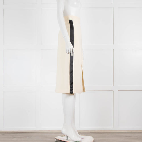 Burberry Cream A-Line Skirt with Black Side Stripe