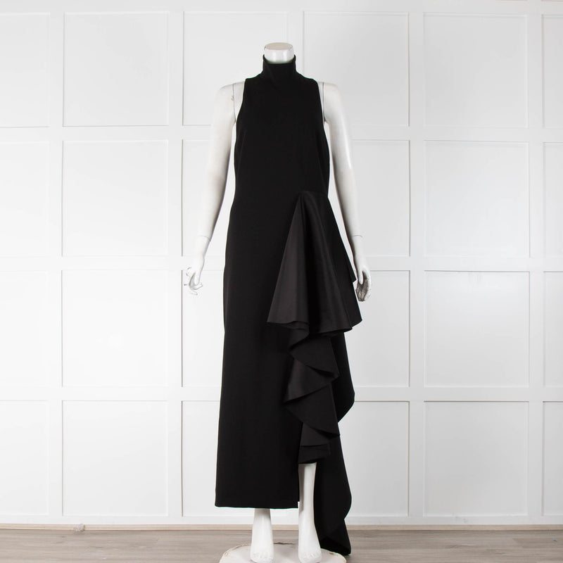 Solace London Black Stretch Long High Neck Sleeveless Dress