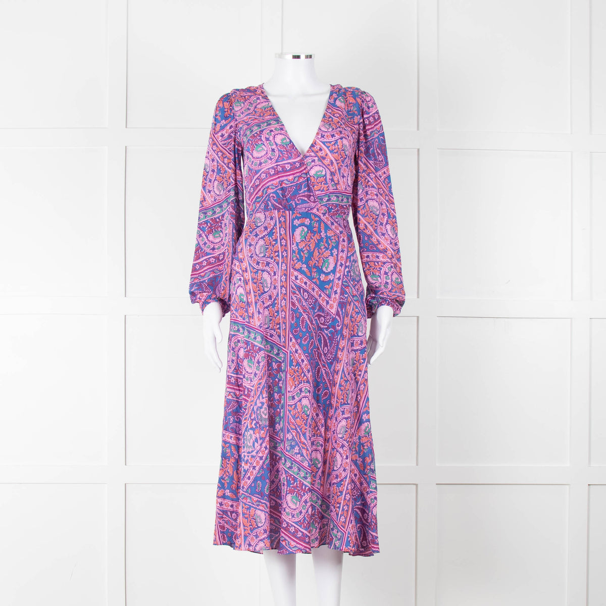 BA & SH Lilac Blue Paisley Long Sleeve Dress