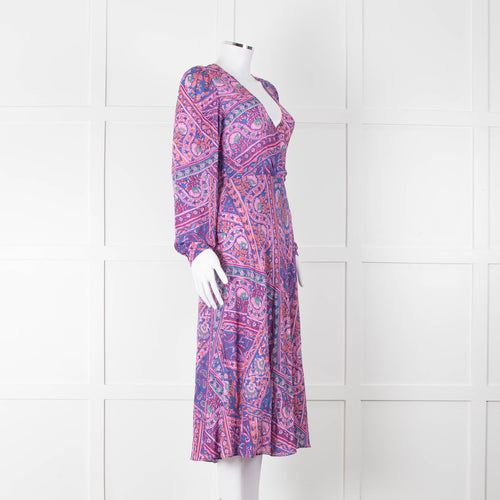 BA & SH Lilac Blue Paisley Long Sleeve Dress
