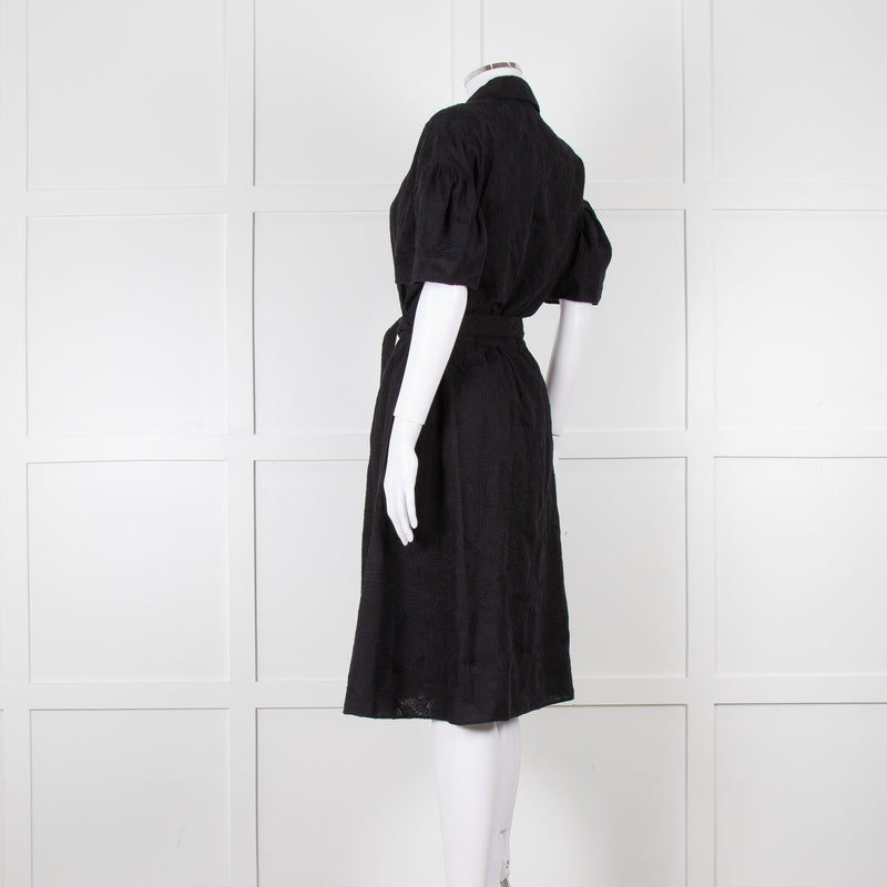 Kenzo Black Cotton Embroidered Short Sleeve Dress
