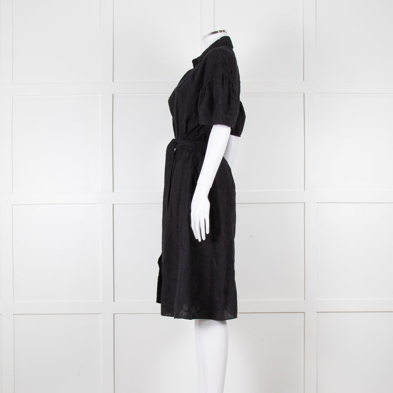 Kenzo Black Cotton Embroidered Short Sleeve Dress