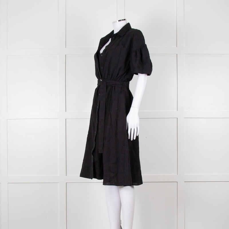 Kenzo Black Cotton Embroidered Short Sleeve Dress
