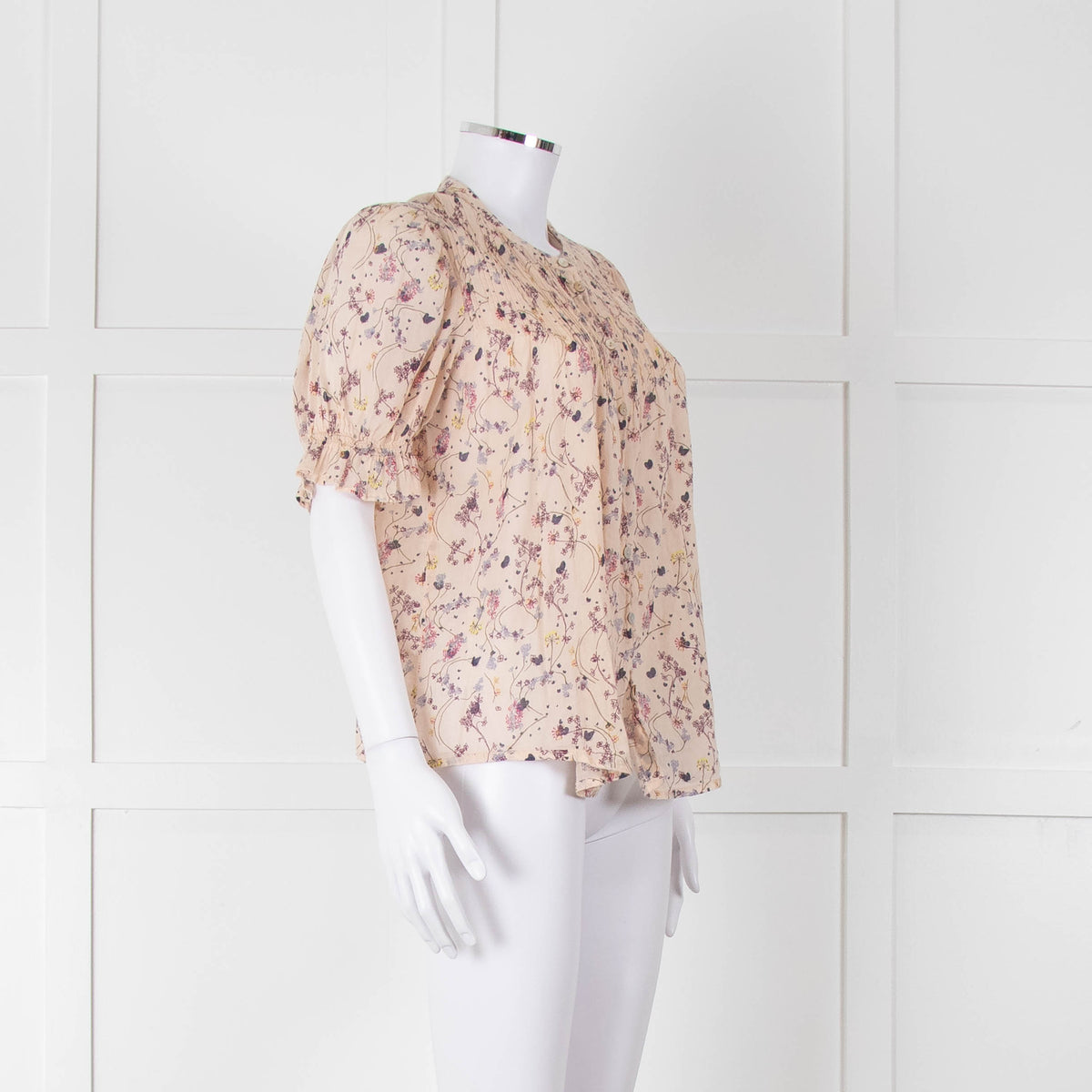 BA & SH Beige Purple Fine Cotton Puff Sleeve Top
