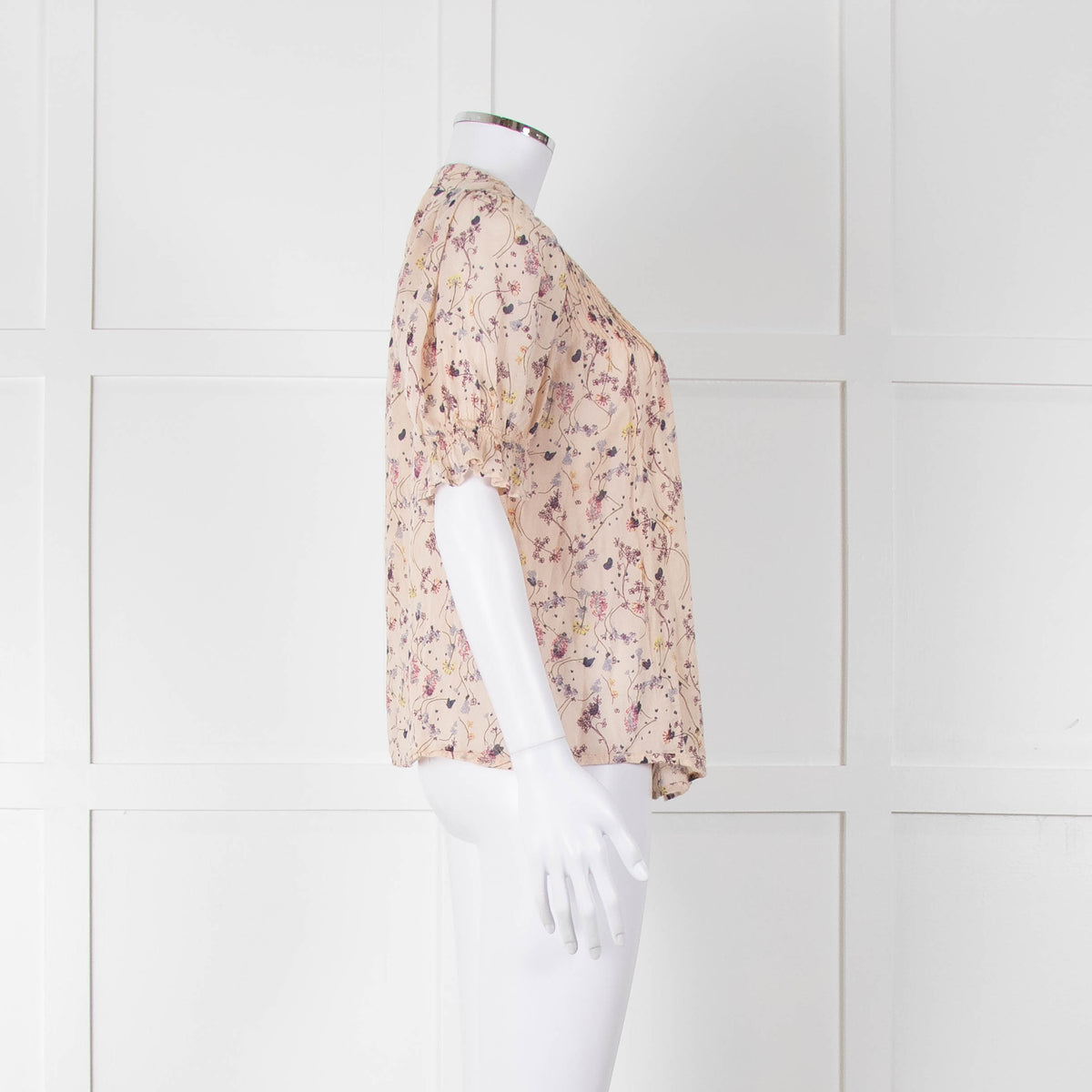 BA & SH Beige Purple Fine Cotton Puff Sleeve Top